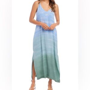 Fifteen Twenty 100% silk slip dress straps ombré dip dye slit tie dye V-Neck